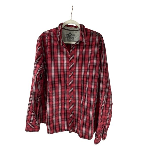 Guess Men's Slim Fit Red Plaid Button-Up Long Sleeve Shirt XL Casual Road Trip - Picture 6 of 8